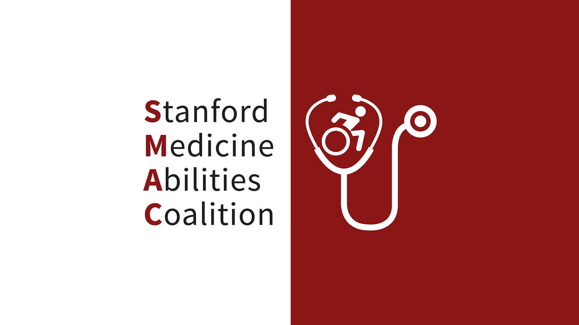 Stanford Medicine Abilities Coalition logo: stethoscope with person in a wheelchair icon on a cardinal red background