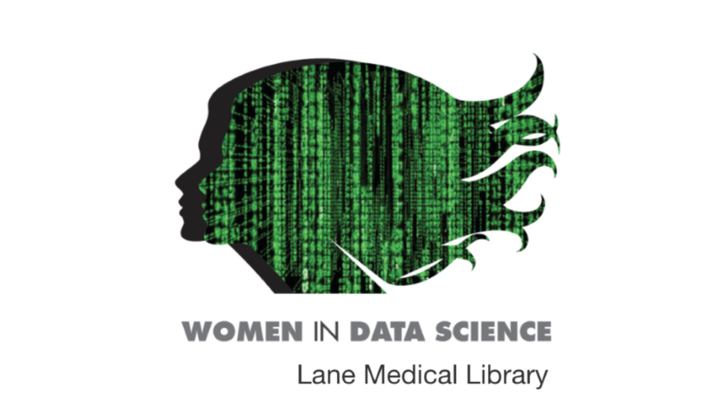 Silhouette of a woman's head in profile with green vertical lines of numbers representing data