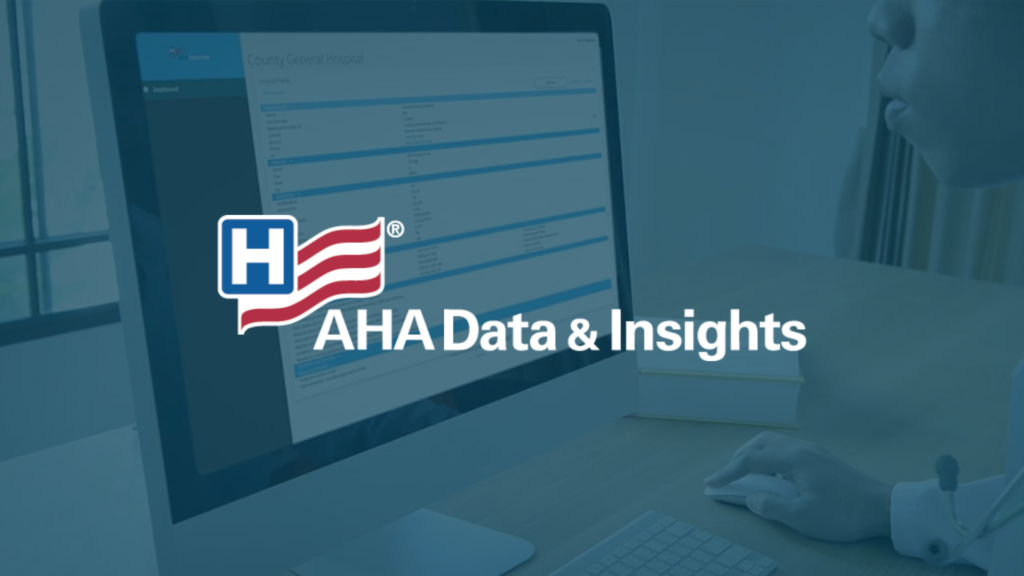 American Hospital Association logo and the text "Data & Insights" over an image of a person searching a database