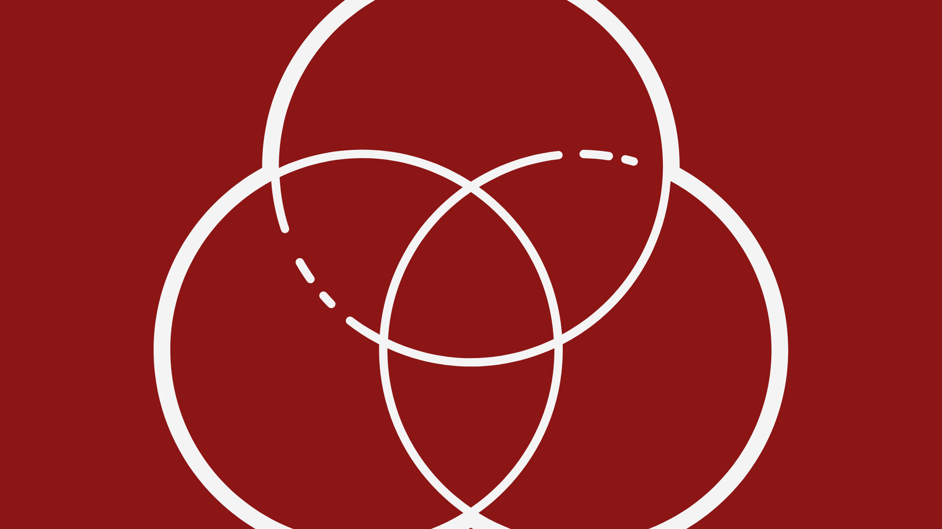 three intersecting circles on a cardinal red background