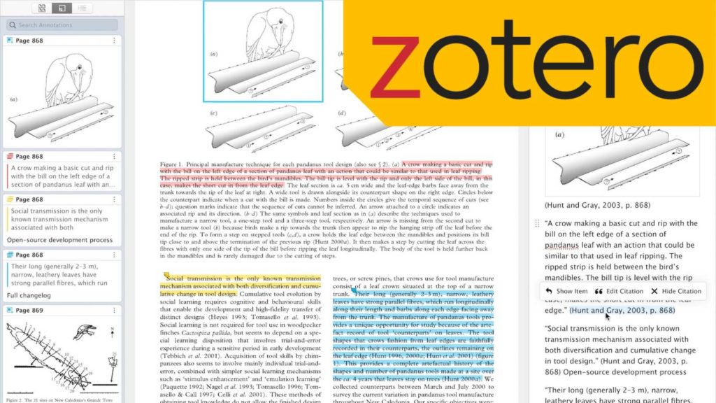 Image of PDF with annotations and highlights in Zotero PDF reader