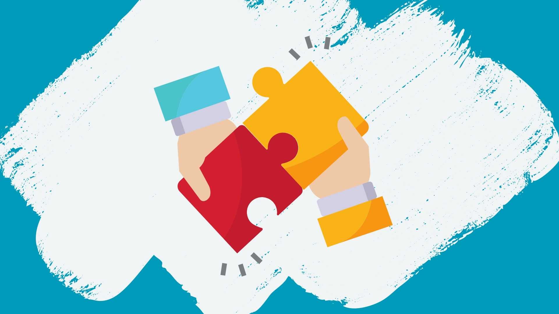 illustration of two hands with puzzle pieces coming together to show partnership