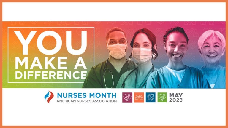 Text You Make a Difference. Nurses Month - American Nurses Association. With photos of smiling nurses on a colorful background.