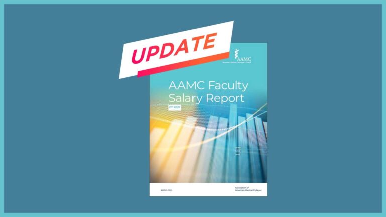 Book cover of AAMC Faculty Salary Report with a red and white banner that says Update over the top left of the book.
