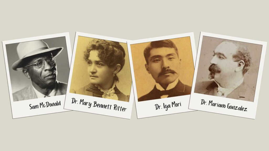 Photos of Sam McDonald, Dr. Mary Bennett Ritter, Dr. Iga Mori, and Dr. Mariano Gonzalez.