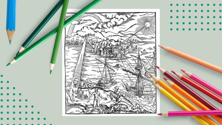 color our collection image with colored pencils and a green background