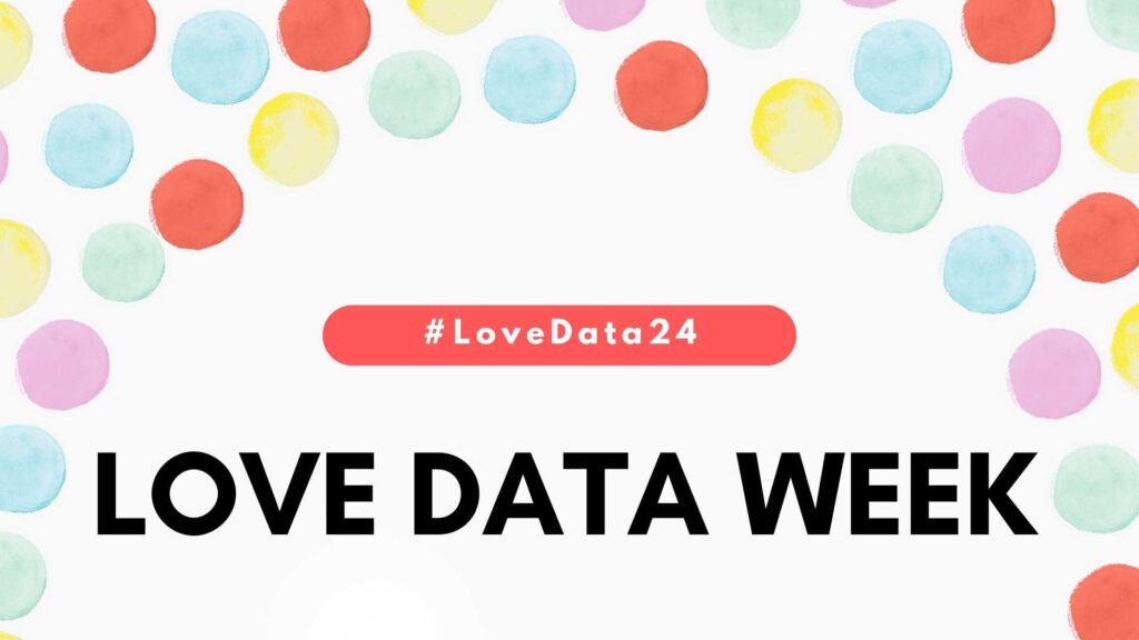 Colorful dots on white background with the text Love Data Week