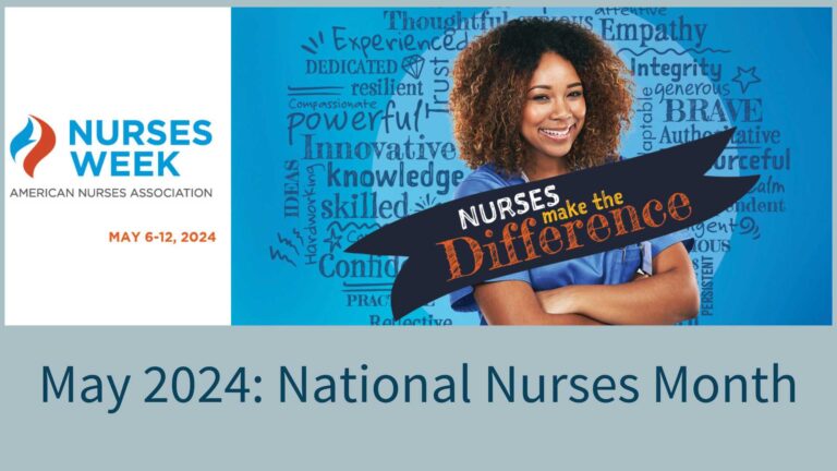 Nurses Week logo with image of a nurse in a word cloud about nurses along with a banner that reads "Nurses Make a Difference"
