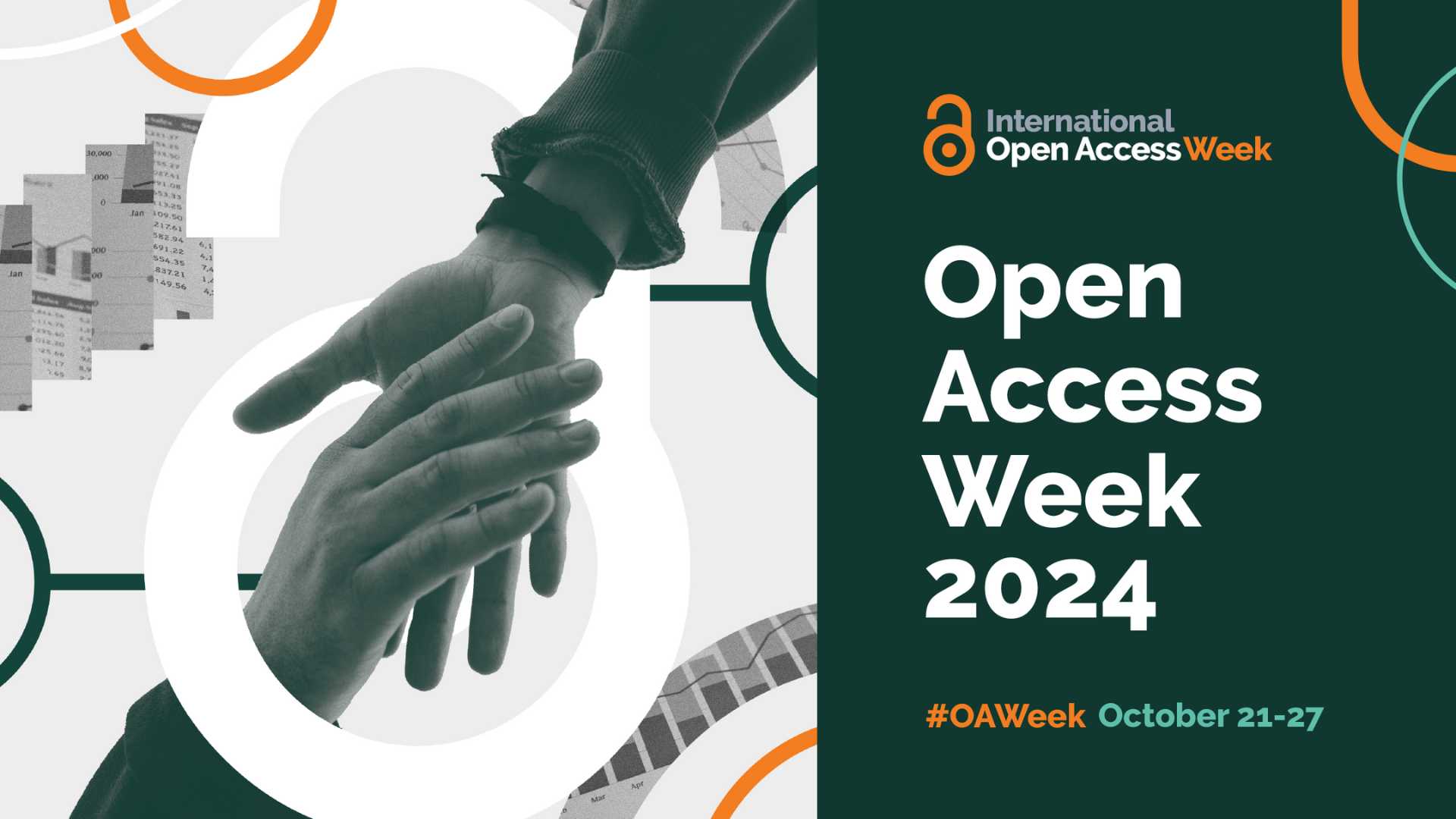 Open access week 2024 with two hands extending towards each other in a handshake