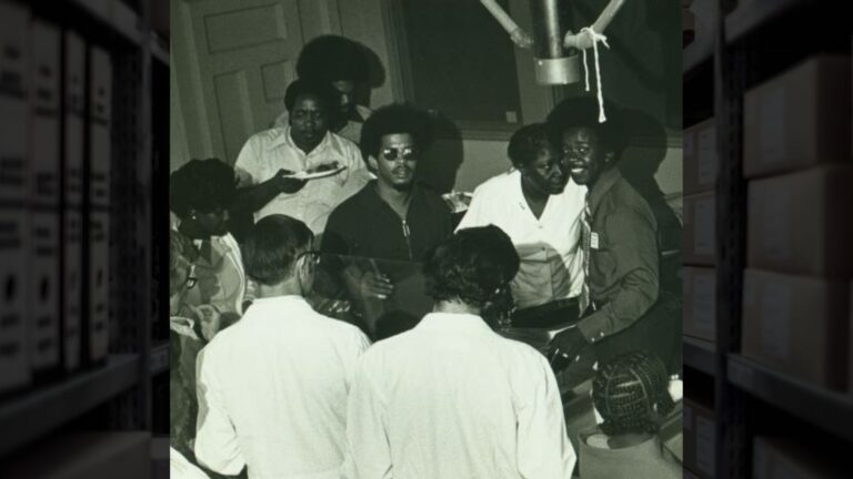 Members of the Stanford Medicine community gathering to celebrate Juneteenth in 1975