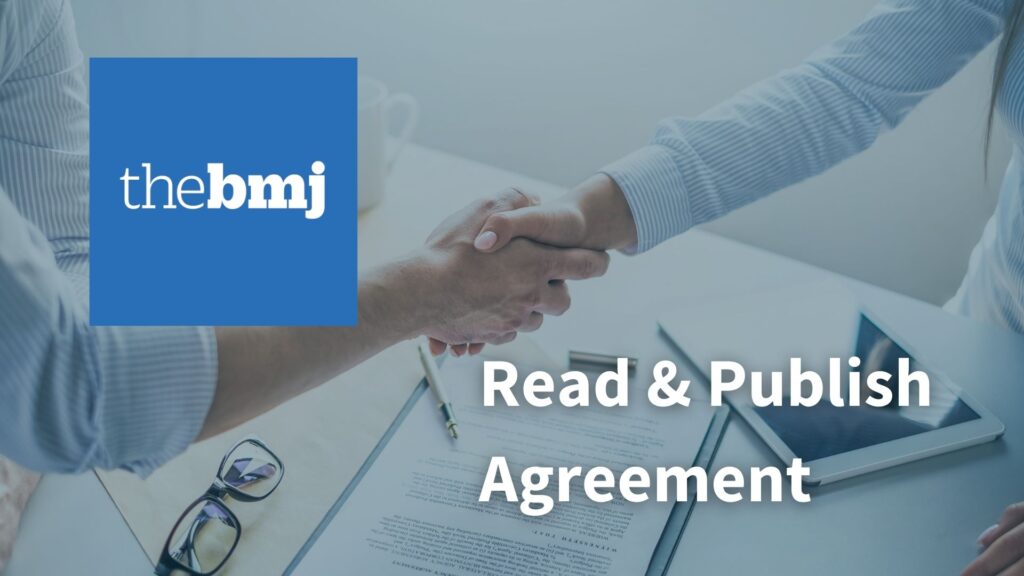 image of a handshake with the bmj logo and read & publish agreement