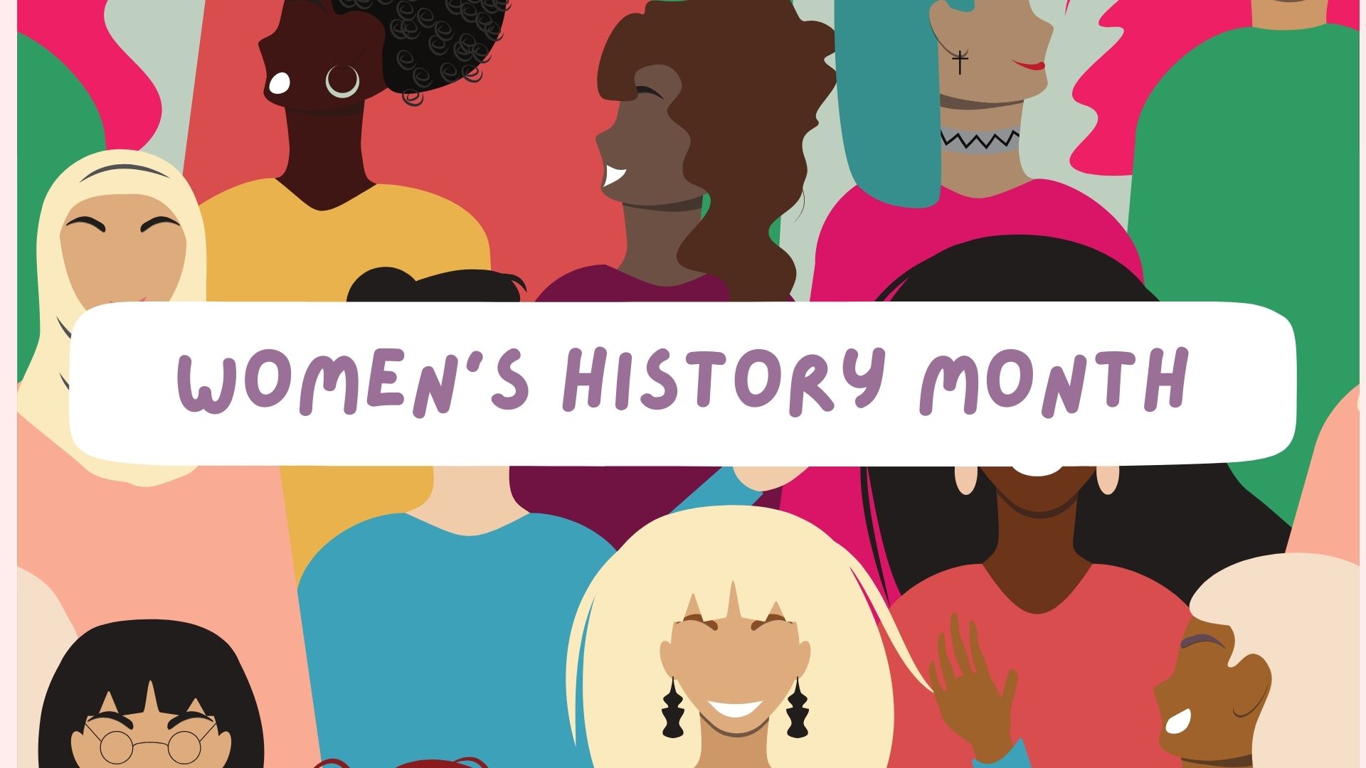 Women's history month with cartoon women illustrations