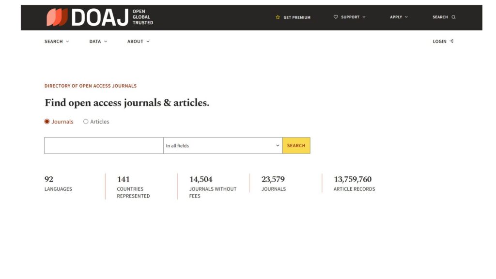 DOAJ interface